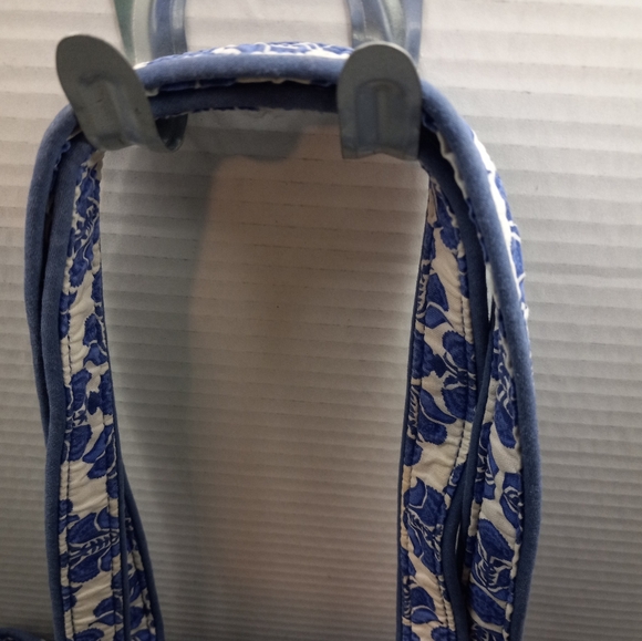 Vera Bradley Cobalt Tile Quilted Floral Tote Handbag Purplish Blue White Purse - Picture 10 of 14